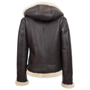 BUNERI Women’s Sheepskin B3 Detachable Hoodie Jacket Brown White