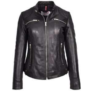 BUNERI Black Soft Leather Quilted Cafe Racer Biker Jacket