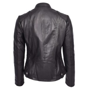 BUNERI Black Soft Leather Quilted Cafe Racer Biker Jacket