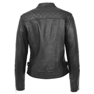 BUNERI Black Soft Leather Casual Zip Biker Jacket