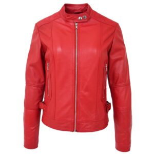 BUNERI Women’s Red Soft Leather Biker Jacket