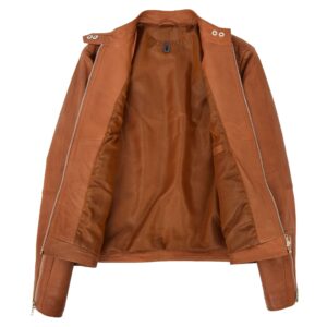 BUNERI Tan Soft Leather Casual Zip Biker Jacket