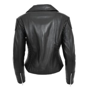 BUNERI Women’s Black Soft Leather Cross Zip Biker Jacket