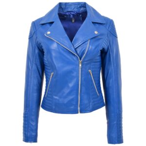 BUNERI Blue Soft Leather Cross Zip Biker Jacket