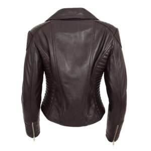 BUNERI Women’s Soft Leather Cross-Zip Biker Jacket Brown
