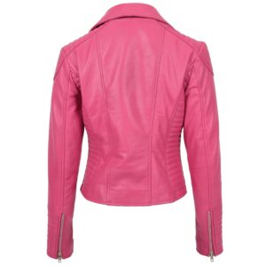 BUNERI Pink Soft Leather Cross Zip Biker Jacket Women