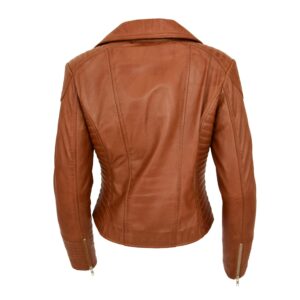 BUNERI Women’s Soft Leather Cross Zip Biker Jacket Tan