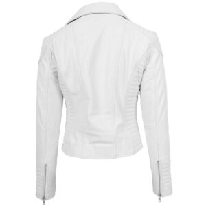 BUNERI Women’s White Soft Leather Cross-Zip Biker Jacket
