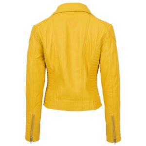 BUNERI Women’s Yellow Soft Leather Cross Zip Biker Jacket