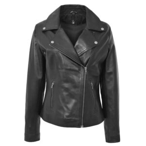 BUNERI Black Soft Leather Cross Zip Biker Jacket