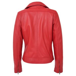 BUNERI Women’s Red Soft Leather Asymmetric Biker Jacket
