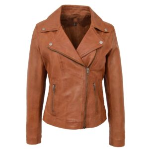 BUNERI Tan Soft Leather Cross-Zip Biker Jacket