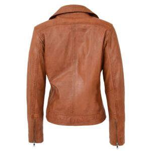 BUNERI Tan Soft Leather Cross-Zip Biker Jacket