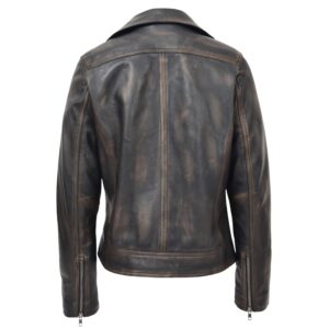 BUNERI Vintage Black Soft Leather Cross-Zip Biker Jacket