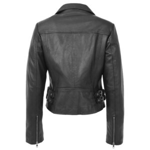BUNERI Women’s Soft Leather Cross-Zip Casual Jacket Black