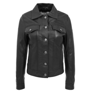 BUNERI Black Soft Leather Women’s Trucker Jacket