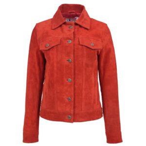 BUNERI Women’s Soft Suede Trucker-Style Jacket Red
