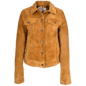 BUNERI Women’s Soft Suede Trucker-Style Jacket Tan