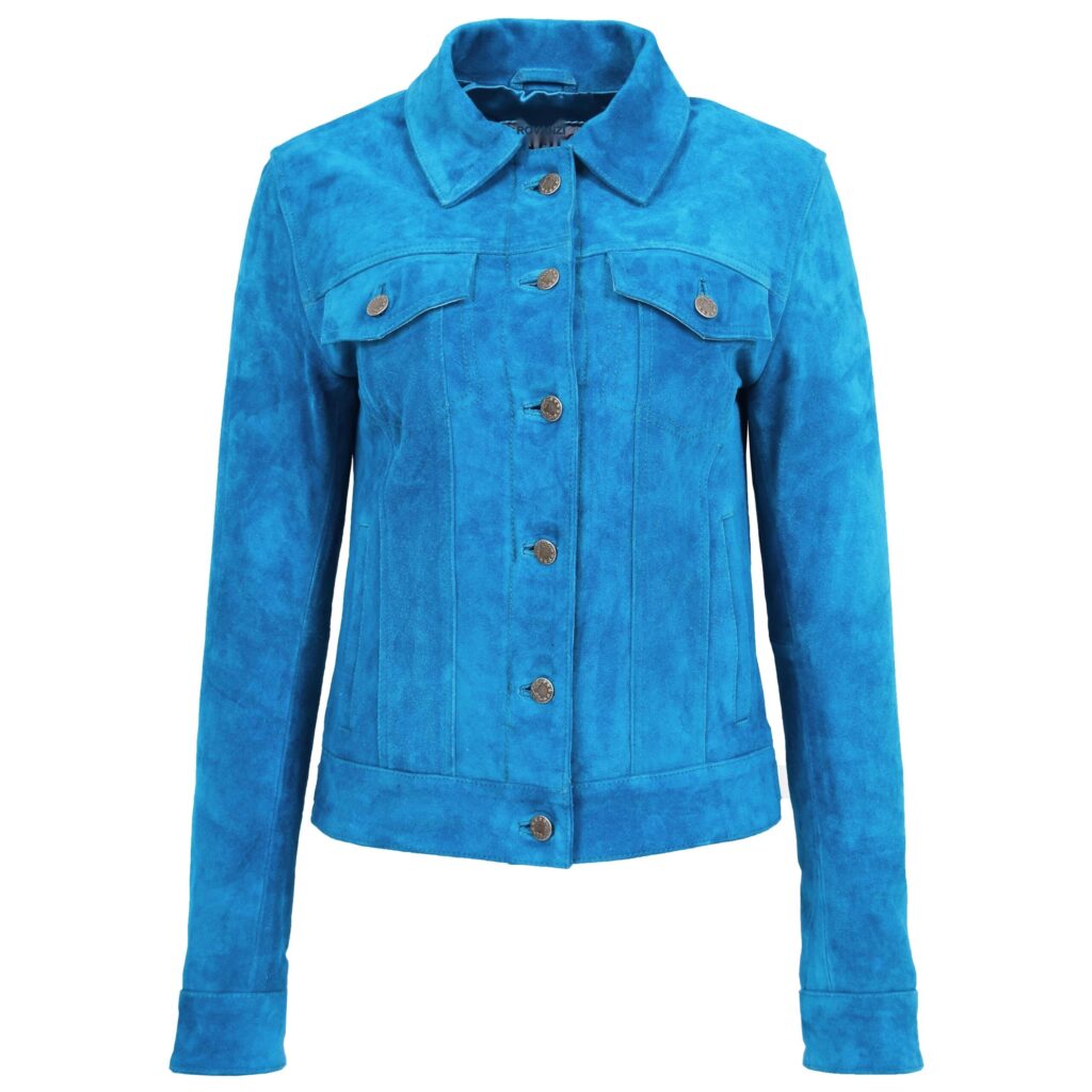BUNERI Teal Blue Suede Trucker Style Jacket