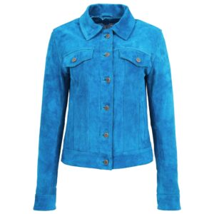 BUNERI Teal Blue Suede Trucker Style Jacket