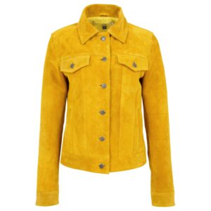 BUNERI Women’s Soft Suede Trucker Style Jacket Yellow