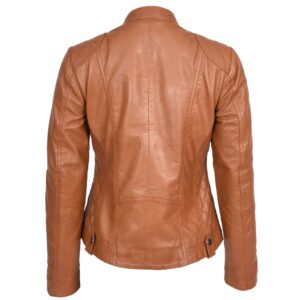 BUNERI Tan Soft Leather Fitted Quilted Cafe Racer Jacket