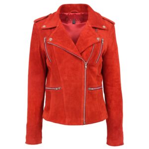 BUNERI Women’s Red Genuine Suede Leather Biker Jacket