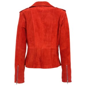 BUNERI Women’s Red Genuine Suede Leather Biker Jacket